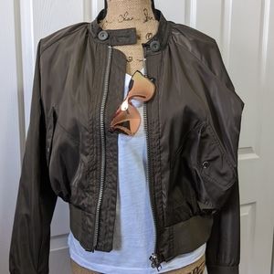 Free People Midnight Satin Bomber Jacket Army Green Sz XS